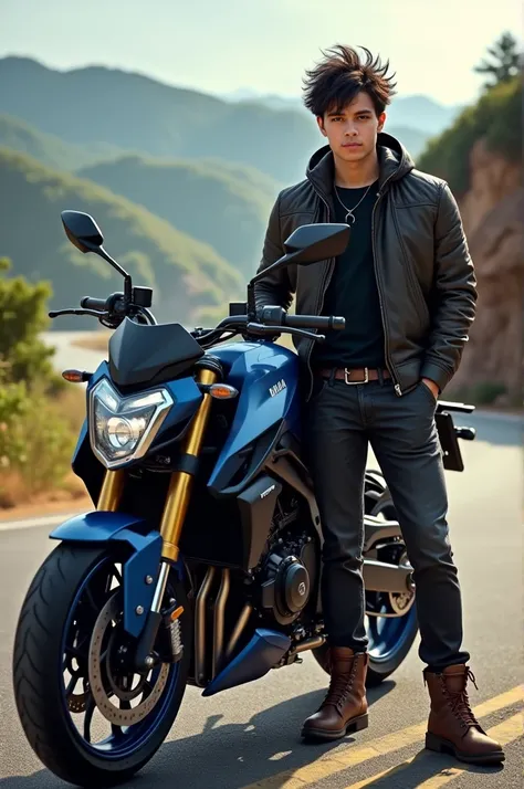 My name is Miguel accompanied by a Yamaha MT09 motorcycle