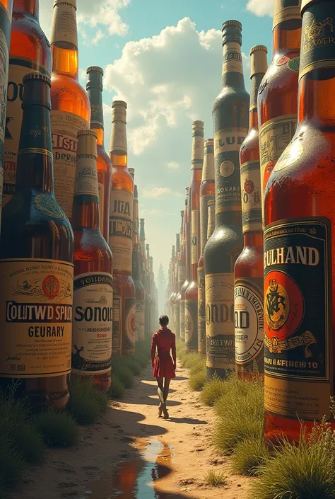 A world and around it the brands of beers and whiskeys and rums of North America
