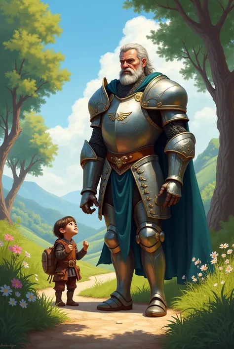 Create a picture of a strong knight, little one on an adventure, that you can use as a profile , with the helmet