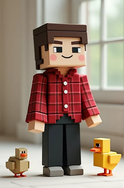 Minecraft doll Minecraft red plaid shirt black pants duck paper