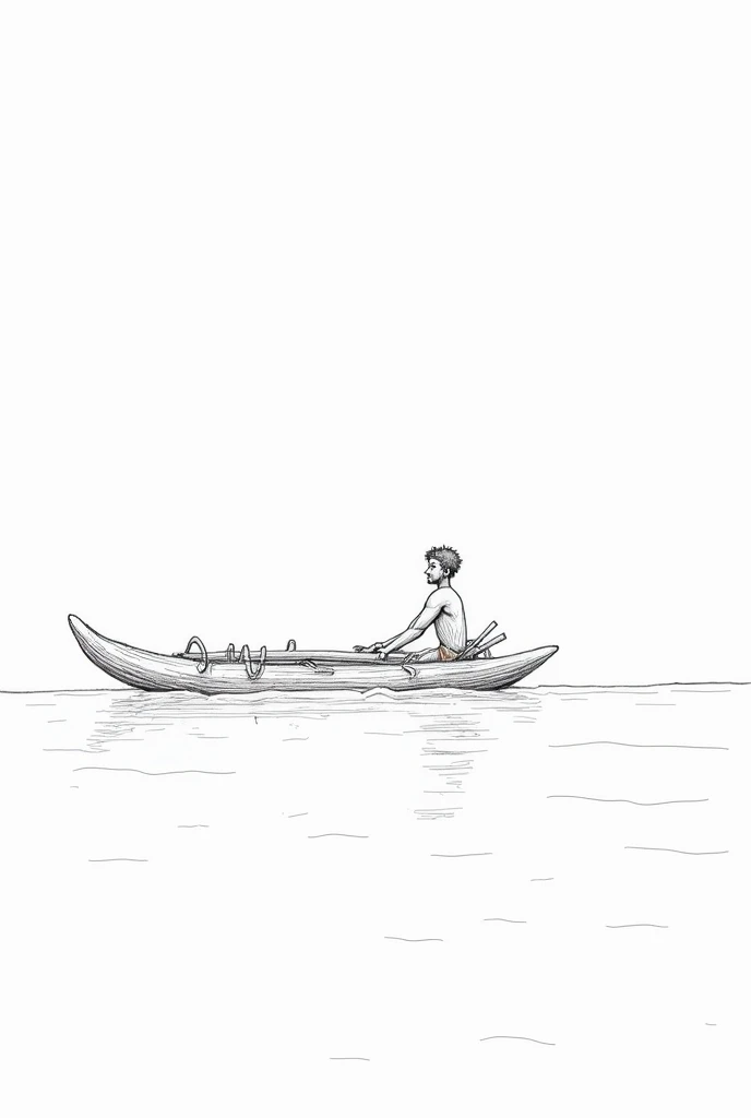 line drawing of a person sailing on a raft

