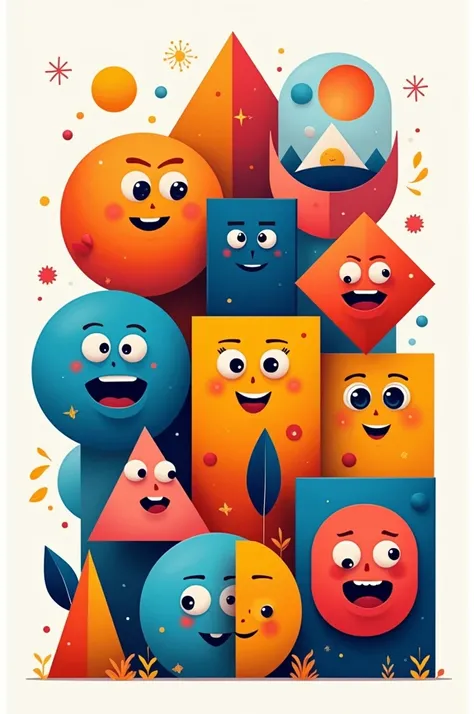 Geometric shapes with smiling eyes and mouths in different colors Counting numbers from 1 to 10