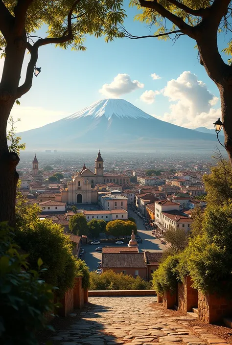 Yanahuara viewpoint in Arequipa with the Misti volcano in the background 
 
