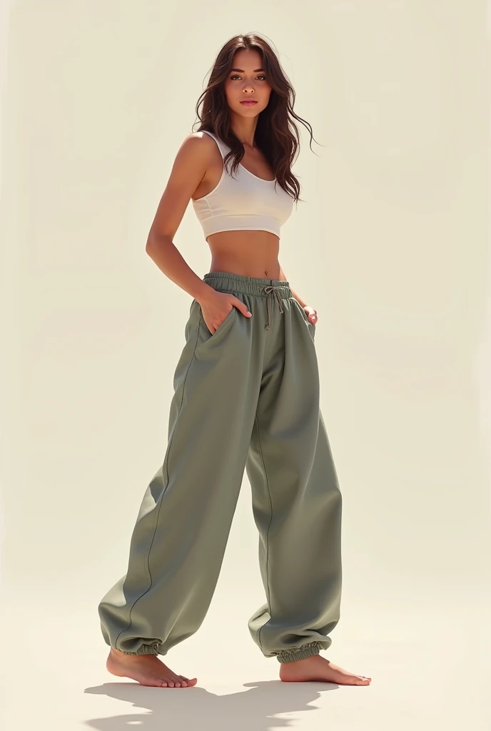 A slim body girl wearing a baggy pants making a pose 