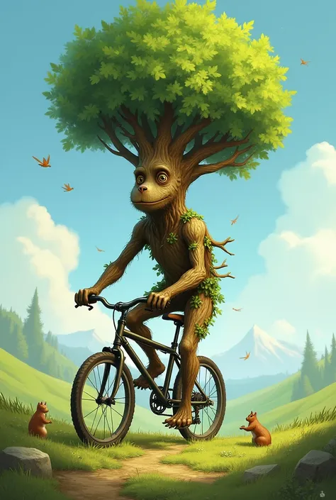 A tree riding a bicycle