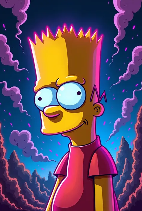 create a bart simpson painting with colors that glow in the blue light, I make the drawing in a more rick and morty style