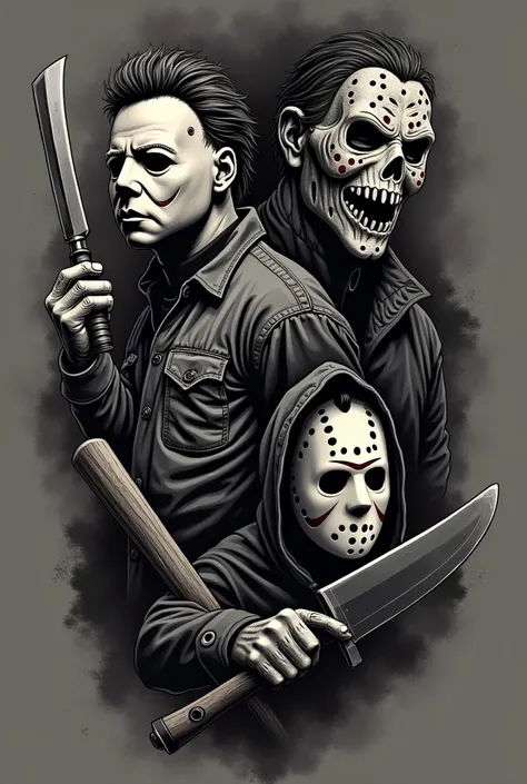 Combine Michael Myers, Freddy Krueger, Jason Voorhees, Ghostface drawn and make a tattoo.