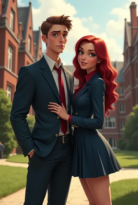 Steve Rogers e Natasha Romanoff, teenagers and wearing boarding school uniform.