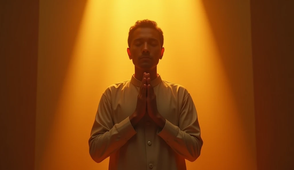 Namaste. Person greeting. Namaste. yellow. cinematic lighting