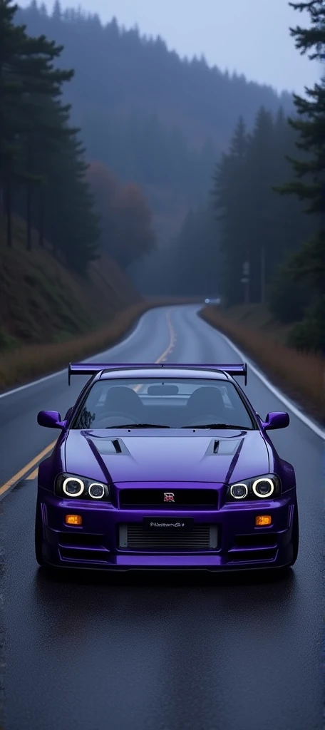 Quero nissan gtr r34 midnight purple em uma estrada