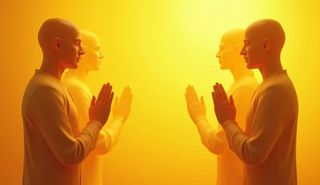 Namaste. 3 people greeting. Namaste. yellow. 