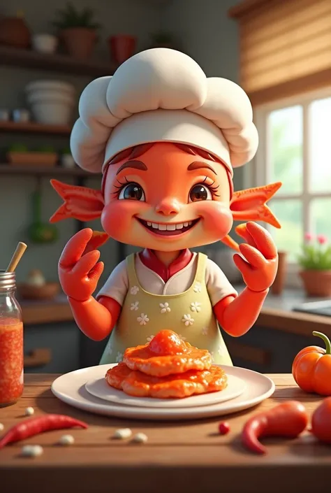 Cute Crab chef with a name Lynns Pure Crab Paste empasize the "Lynns Pure"