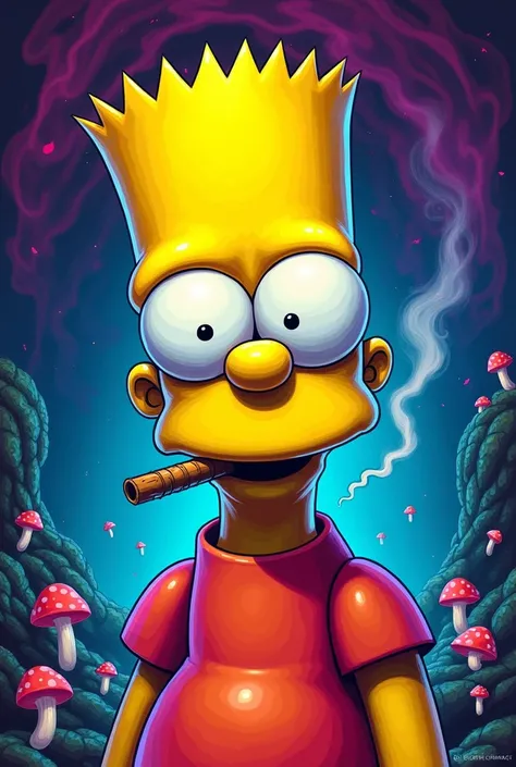 make a painting of bart simpson with a kind of hallucinogenic touch, but if you deform the bart, I make the drawing colorful and with colors that shine in the neon light. I make Bart more neon yellow. I make it in the cartoon style and keep the original im...