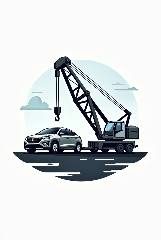 Logo for crane and trailer service where only a crane with a hook appears towing a car