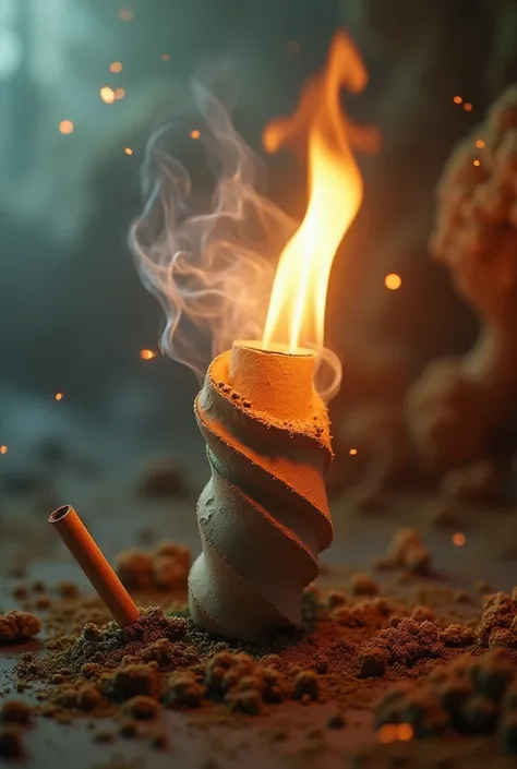 Hallucinating flaming marijuana cigarette in cardboard