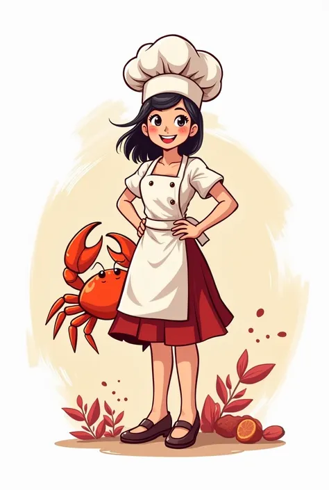 Logo of a girl chef and Crab