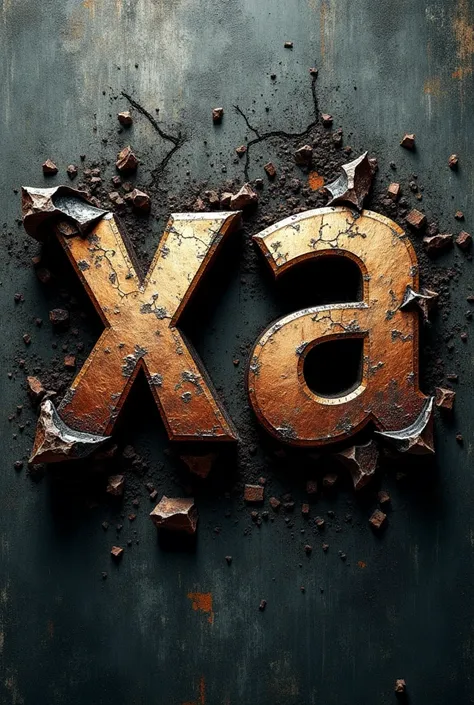 use the word "Xtridencia" and present it with a destroyed type design, like a wall full of holes, the edge of the word signs of fire, from the word xtridencia the letter X and the letter a flake larger than the others