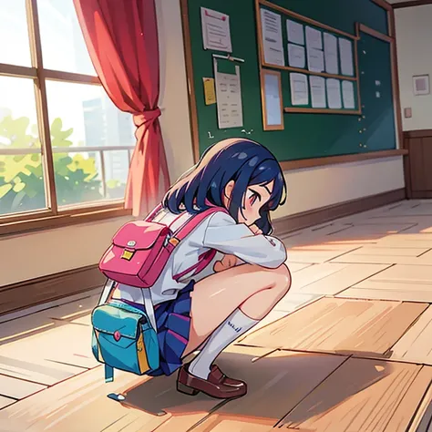 Aikatsu,squat、Please open your knees.,White underwear,Primary school students,School bag