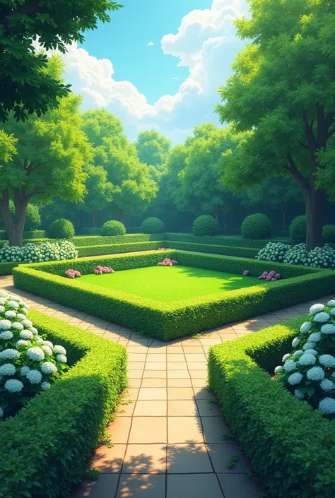 We have a square garden of 10 meters per side.
We want to add a 2 meter wide path around the entire garden.
We need to find the total area of the garden with the path. but with strokes put 