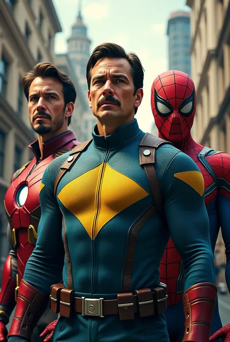 I want an image of the Avengers, but I want to change the faces of the original characters for the following faces: I want Bolsonaro&#39;s face in Captain America, but he leaves the suit with the colors of the Brazilian flag. I want Pablo Marçal in Iron Ma...