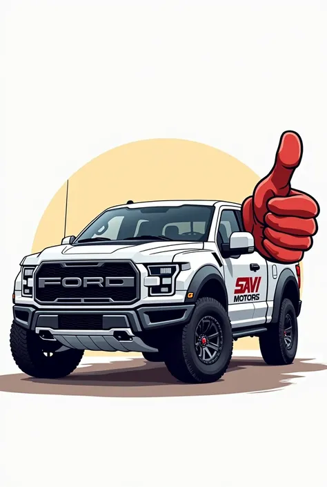 Carro Ford raptor guiñando un ojo y con un dedo así 👍 mas grande y con el logo de Savi motors 