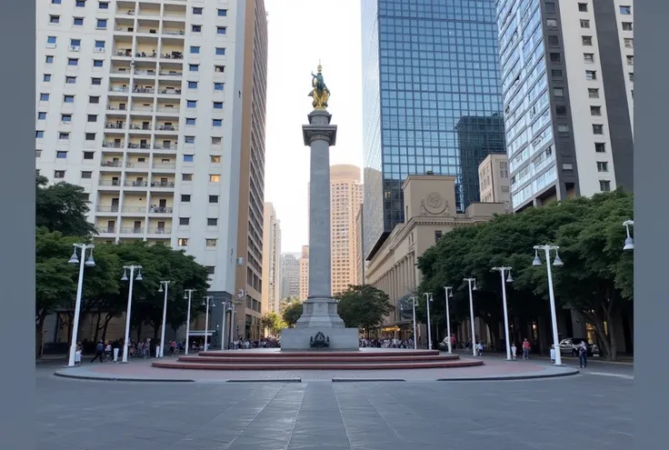 Create an image of Praça Sete de Setembro in Belo Horizonte, Brazil, captured in the sunny morning. The sky is clear, without clouds.