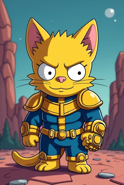 A Simpson-style kitten dressed as Thanos
