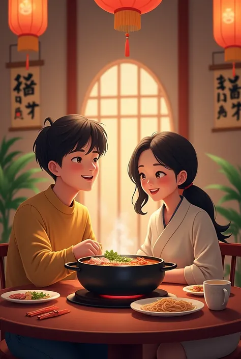 A couple eating hot pot