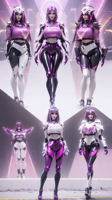 Black-haired beauty, (Surrealism:1.5), (Phoenix Gold Helmet:1.1), (Muscular body,Huge fake breasts:1.5), (Lysis:1.5), (Muscle Abs:1.3), (Mecha Guard Arm:1.1), ((Magenta Shiny Futuristic Mech Cropped Top, Black mecha tights, White Mech Guard Leggings, High ...