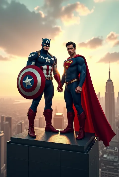 Captain America and Superman on top of a building