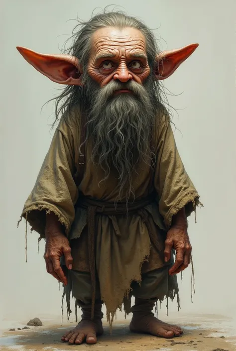 Ugly and short elf,with rags and a big beard