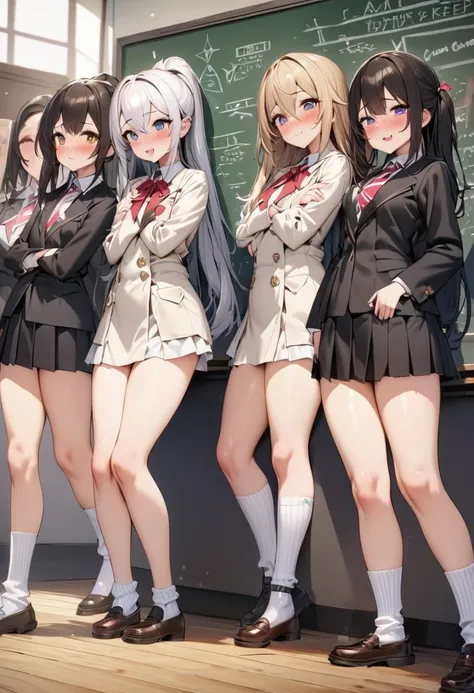 NSFW, White ribbed ankle socks Highly detailed. Build something amazing,Cute gal, highly detailed depiction.Presentation of the gal I keep at home in class.In front of the blackboard.The girls seem happy to be able to show everyone their miserable and sham...