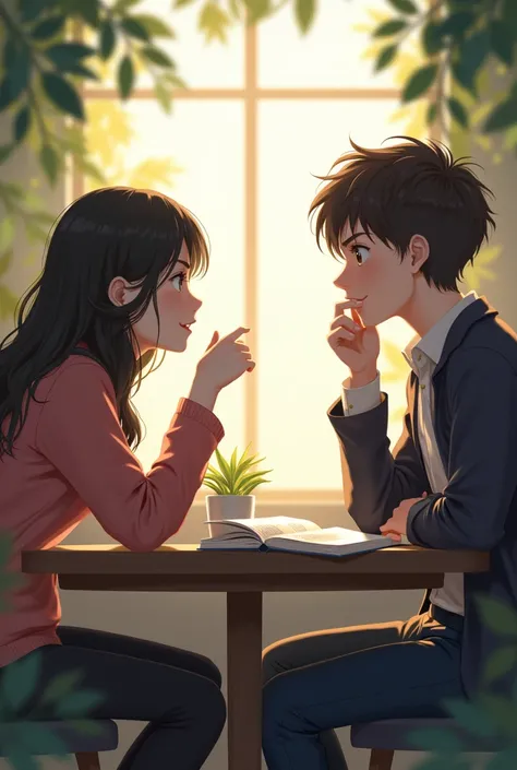 A picture to draw of two students discussing