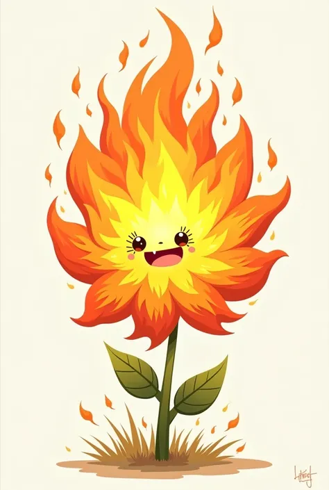 Drawing of a flower made of fire, cartoon style