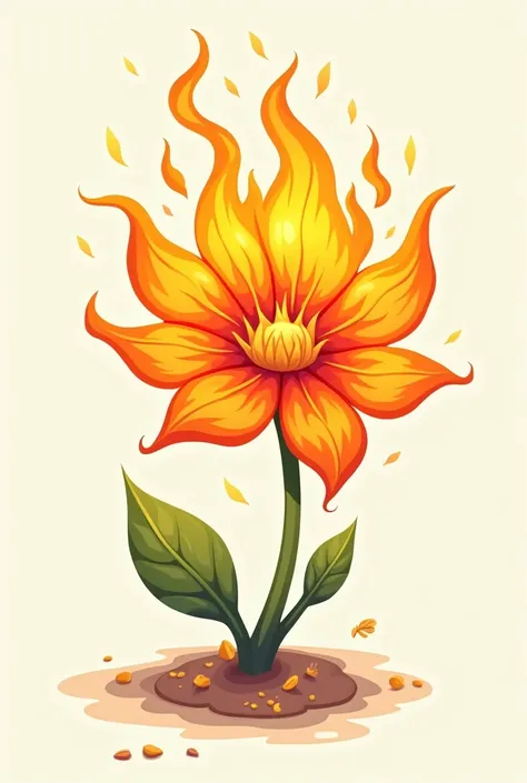 Drawing of a flower made of fire, cartoon style