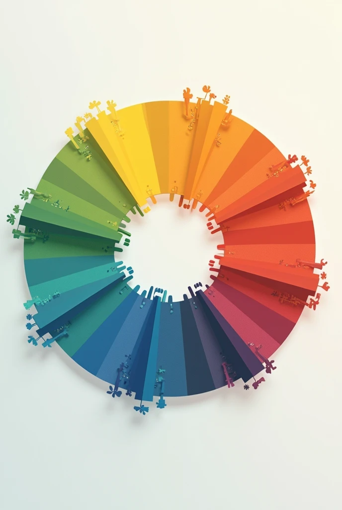 A 9-color chromatic circle in gamification format the following colors of the economy associated with sustainability and business.
green: 
blue: 
yellow: 
red: 
orange:
gray: 
negro: 
Violet: 
Silver: