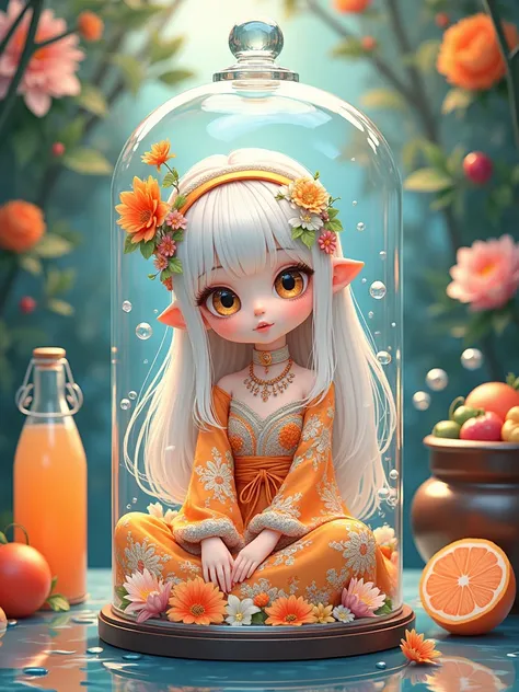 (work of art), (best quality), Illustration, SUPER DETAILED, High Dynamic Range, depth of field, (rich and colorful), ,(flower background:1.45),(transparent background:1.3)(an extremely delicate and beautiful girl inside of Glass can:1.2), (Glass can:1.35)...