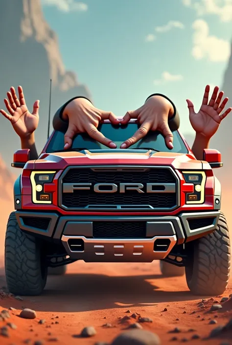 Ford Raptor car with hands like this 🫶 and that says welcome, hands form a heart