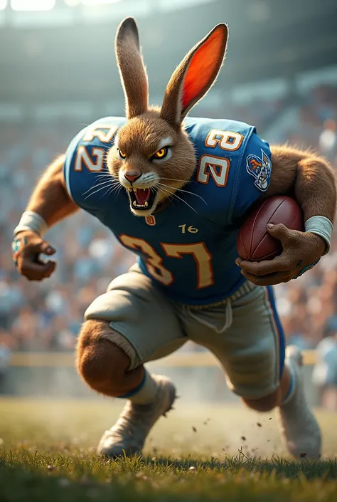 Angry anthropomorphic rabbit football player