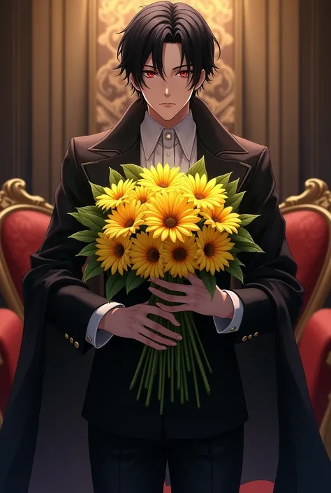 Sebastian Michaelis (character from the anime Black Butler )
Giving yellow flowers to the viewer Anime version 