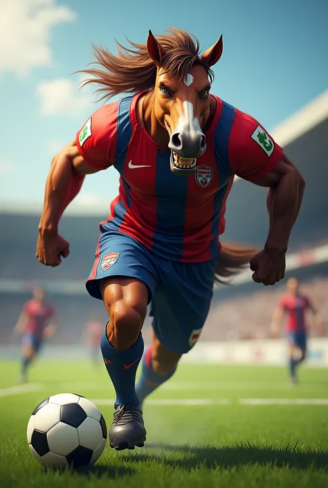 Angry anthropomorphic horse soccer player