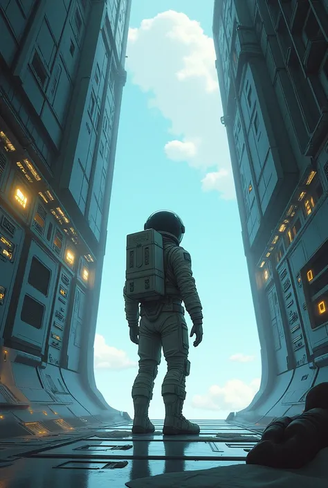 Without any means of communication, the astronaut was left alone inside the ship, afraid to go outside. Anime version