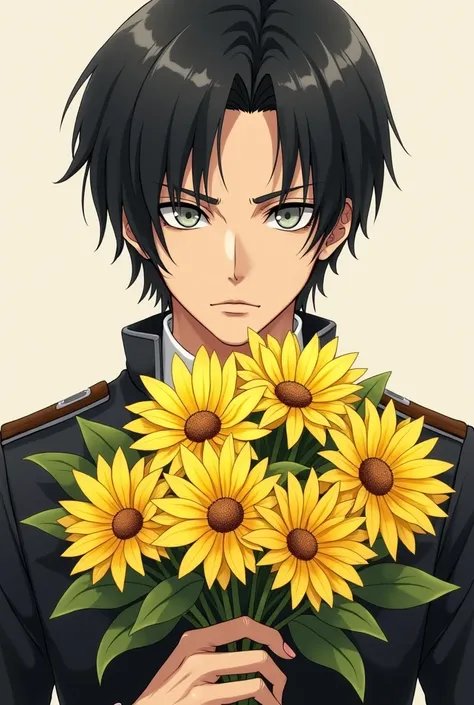 Levi Ackerman  (Attack on Titan)
Holding yellow flowers Anime version 