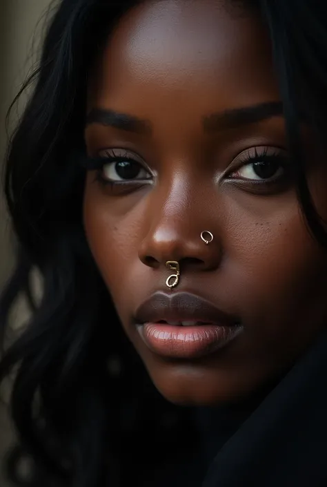 Photo of black woman&#39;s face with piercings 