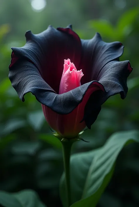 A pink flower with black petals that reflects toxic love. 