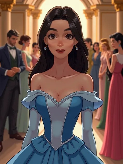 Character: female Iasmim01 Young woman with an elegant appearance, with long, straight, dark hair that falls gently over her shoulders. Her big eyes are dark brown and bright, full of life and charm. She has a well-shaped mouth, with pink and delicate lips...