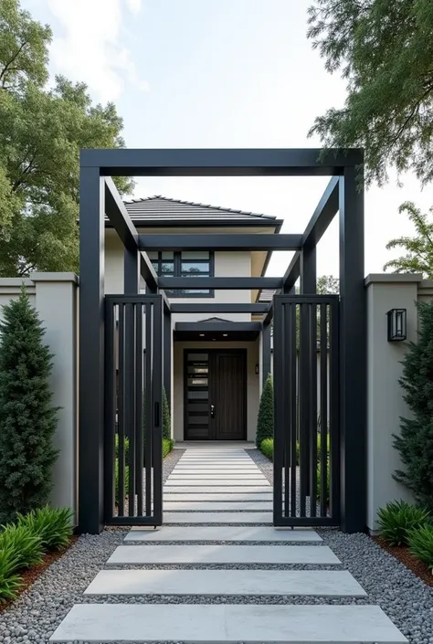 Main gate in home with square pipe design 