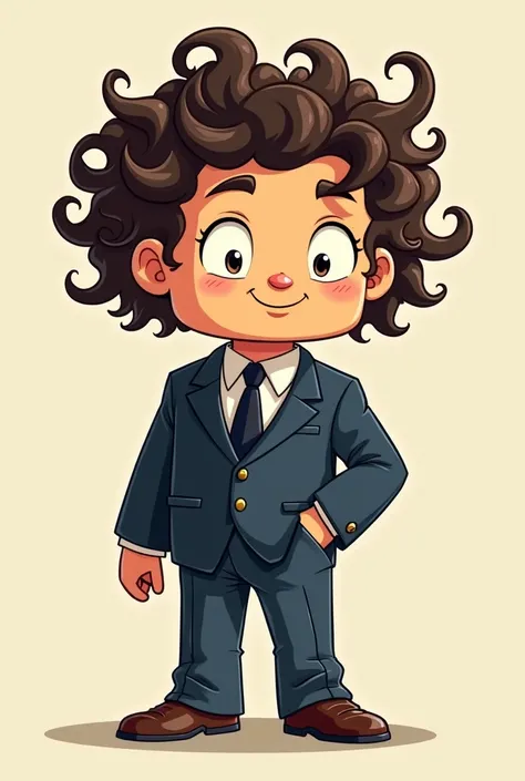 Square character with curly hair in a suit