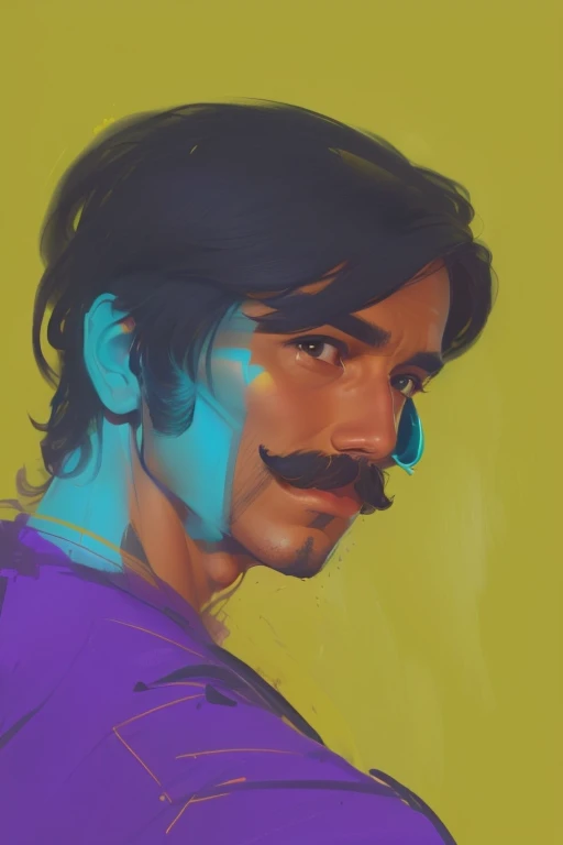 a close up of a person with a mustache on a yellow background, smooth. digital painting, digital sketch, # 1 digital painting of all time, #1 digital painting of all time, digital portrait, low detailed. digital painting, 2d portrait, digital matt painting...