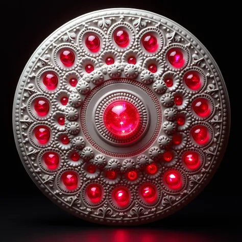 Luxury pattern circle white leather carved with twelve rubies array circle, absolute circle, back light. 